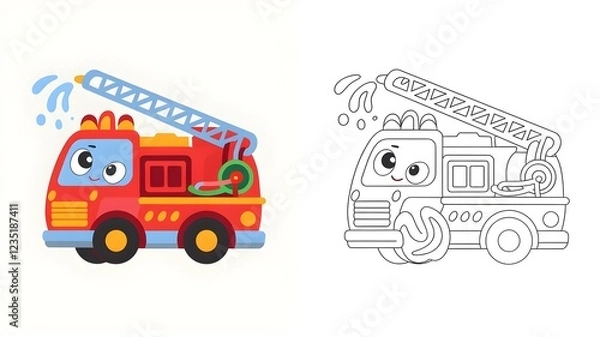 Fototapeta Vector illustration with coloring page version for aviation and transport themes for kids