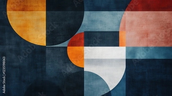 Obraz Abstract Geometric Composition in Bluish Tones and Vibrant Colors