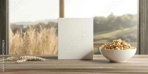 Fototapeta Rustic Cereal Mockup: Blank Packaging against a Scenic View