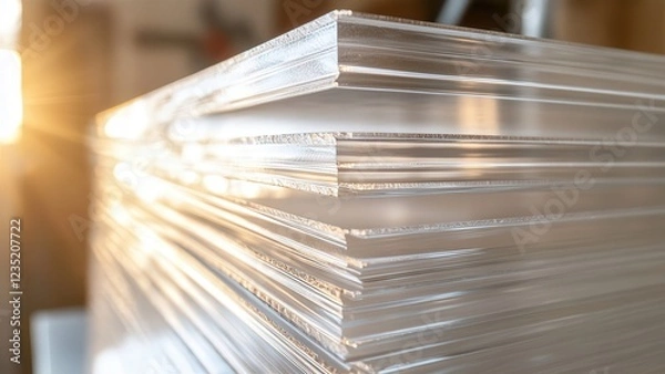 Obraz Stacked Transparent Acrylic Sheets with Sunlight Reflection
