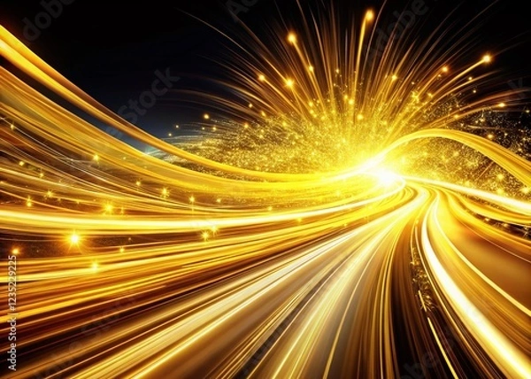 Fototapeta Abstract Golden Energy Stream: Dynamic White Background Vibrant Visual Effect Stock Photo