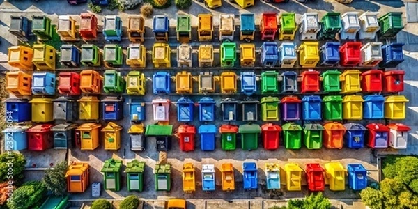 Obraz Aerial Drone Shot: Diverse Recycling & Waste Bins Collection Point