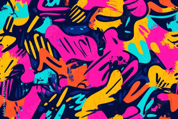 Fototapeta Neon Graffiti Splashes Seamless Pattern