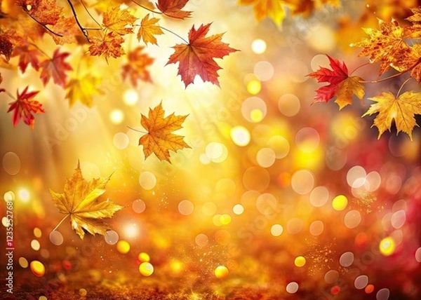Fototapeta Autumn Golden Bokeh Blurred Background, Left Subject Space