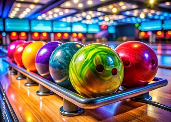 Fototapeta Bowling Alley Still Life: Bowling Balls on Return Rack