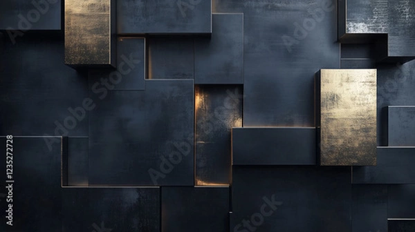 Obraz Visually Striking Abstract Background in Elegant Dark Tones and Metallic Accents for Design Inspiration. Generative AI