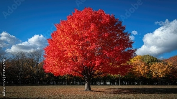 Fototapeta Vibrant Red Maple Tree Autumn Landscape Scene