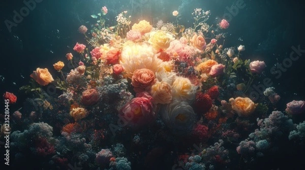 Fototapeta A Luxurious Bouquet Of Roses And Other Flowers