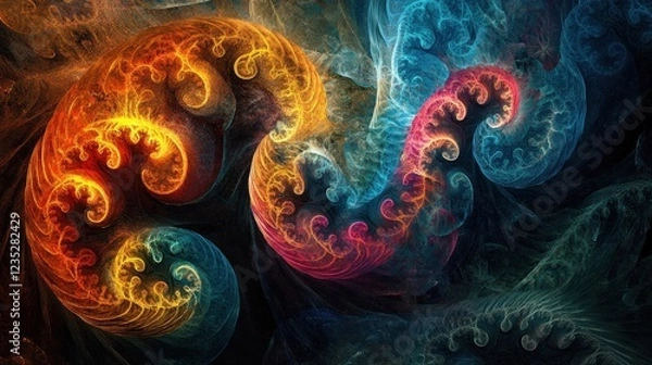 Fototapeta Abstract swirling fiery and icy fractal art