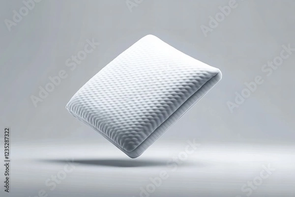 Fototapeta A premium white memory foam pillow floating against a neutral background, representing ultimate comfort, support, and high-quality sleep