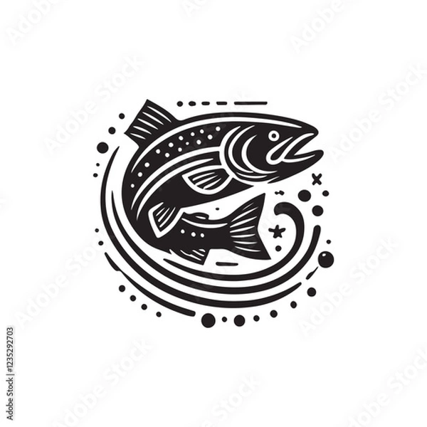 Fototapeta Black Color Salmon silhouette design Vector Illustration, Solid White Background (2).eps