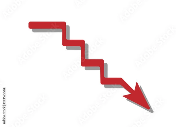 Fototapeta Red arrow pointing downwards showing crisis. Vector illustration