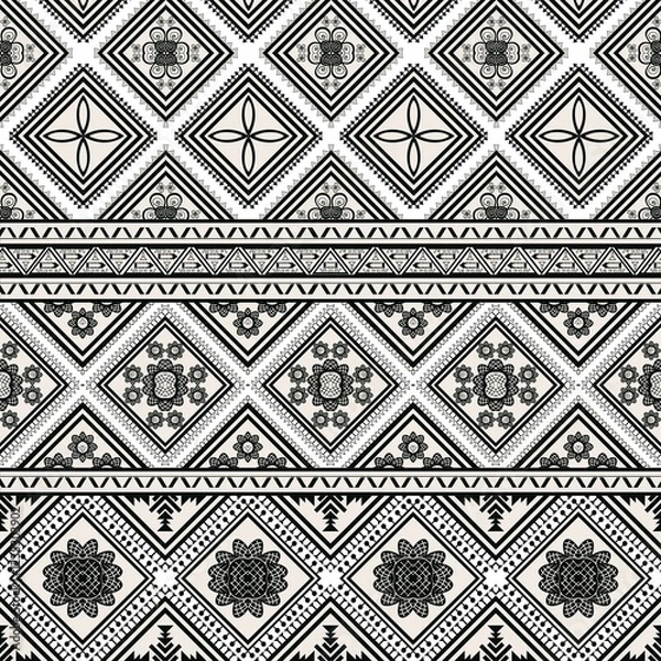 Obraz Beautiful seamless pattern handmade ikat art.folk embroidery and Mexican style. Aztec geometric art ornament print. photo mandalas pattern and Background concept.