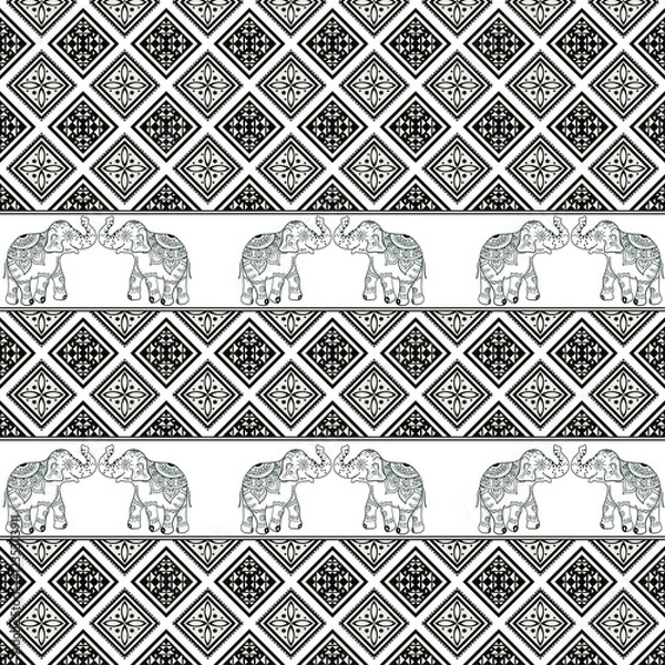 Obraz Beautiful seamless pattern handmade ikat art.folk embroidery and Mexican style. Aztec geometric art ornament print. photo mandalas pattern and Background concept.