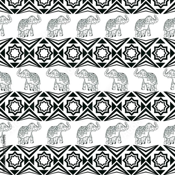 Obraz Beautiful seamless pattern handmade ikat art.folk embroidery and Mexican style. Aztec geometric art ornament print. photo mandalas pattern and Background concept.