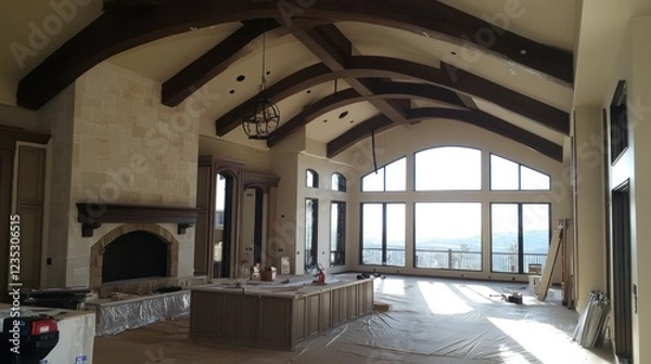 Fototapeta Luxurious Mountain View Home Under Construction