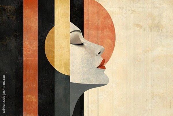 Fototapeta Abstract Art Deco Woman Profile Elegant Geometric Design Vintage Style Illustration