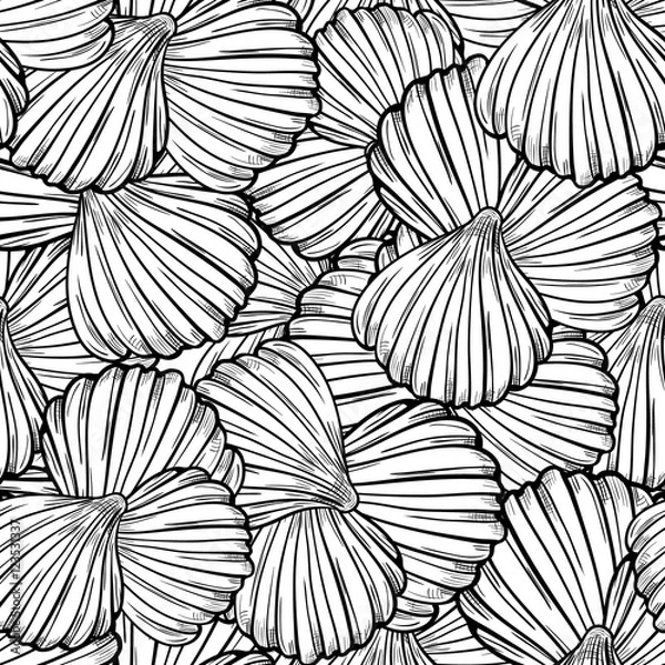 Fototapeta Vector seamless pattern with sea shells