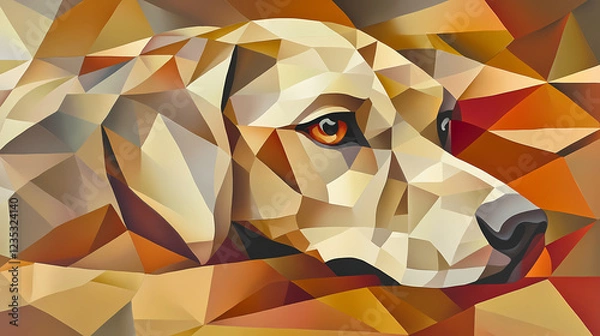 Fototapeta Abstract geometric painting of a dog in cubist style with neutral and warm tones. Cubist Abstraction. Illustration
