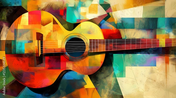 Fototapeta Colorful guitar illustration cubist style picture. Cubist Abstraction. Illustration