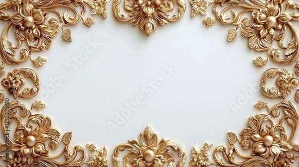 Obraz Ornate golden floral frame design on a plain background for elegant invitations