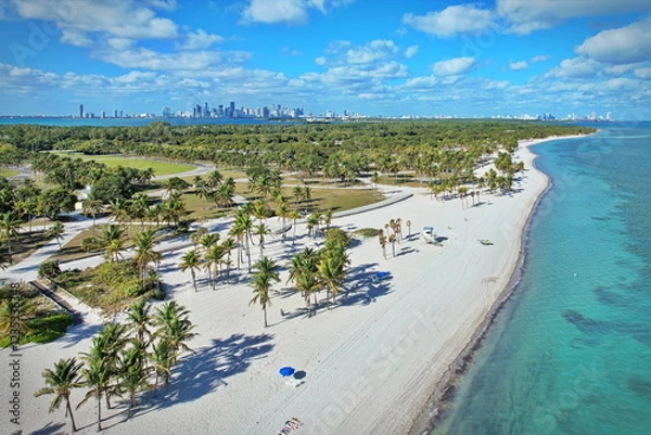 Fototapeta Aerial view Crandon Park beach in Key Biscayne in Miami, USA