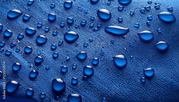 Obraz blue water droplets on a blue patterned and textured water proof fabric