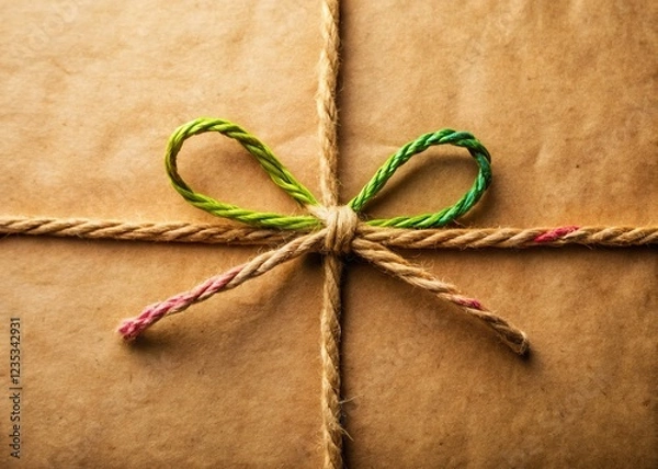Fototapeta Rustic Kraft Paper Bow: Tied Twine or String Gift Wrap Detail Stock Photo