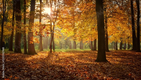 Fototapeta rustling leaves in quiet autumn forest