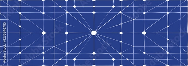 Obraz Y2K geometric lines and Sparkling Stars on a Blue Background. An Abstract Simple Graphic wallpaper with a Grid and Geometric Elements. A Vector Magic Galaxy Background.