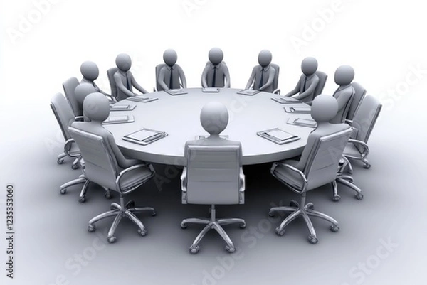 Fototapeta 3D Render of Diverse Team in Business Meeting Discussing Ideas on Isolated Background