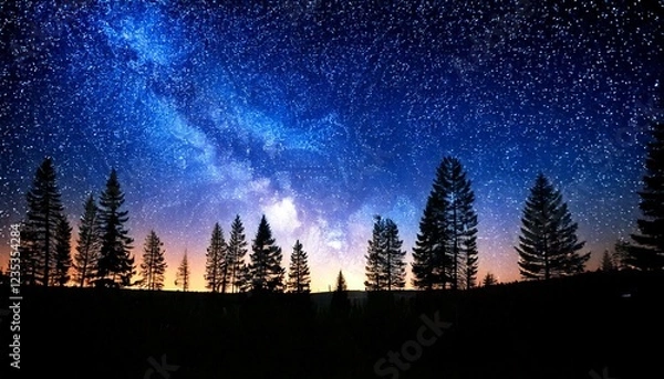 Obraz 森に浮かび上がる幻想的で神秘的な満天の星空