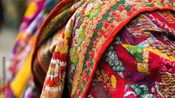 Fototapeta Close-up of Vibrant Multicolored Woven Fabric with Intricate Patterns