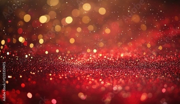 Obraz Red glitter bokeh background, festive backdrop
