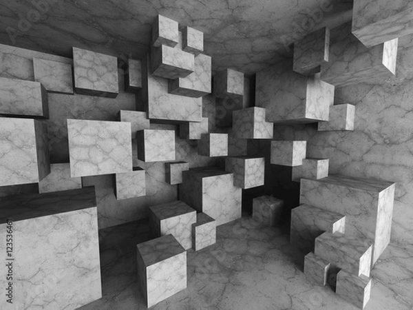 Fototapeta Chaotic concrete cubes architecture background