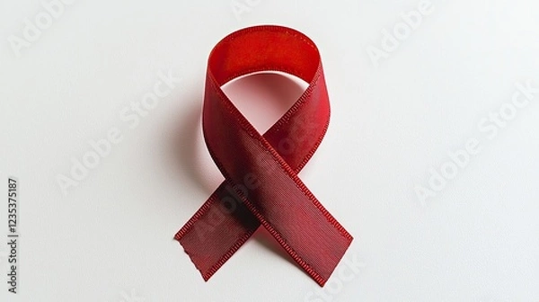 Obraz Red ribbon symbolizing awareness, placed on a clean white background for impactful messaging