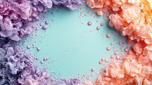 Obraz Colorful floral arrangement with bubbles on a pastel background, ideal for design use
