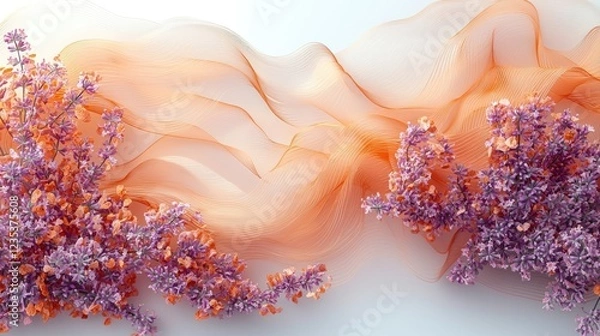 Obraz Flowing fabric with vibrant flowers creating a serene atmosphere in soft colors