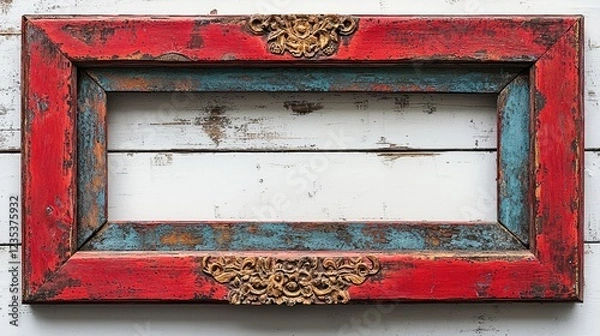 Obraz Weathered vintage wooden frame with intricate detailing on a rustic background