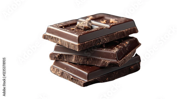 Obraz Stacked Chocolate: Close-up of several pieces of rich, dark chocolate, carefully arranged to showcase their decadent texture. Perfect for culinary themes and food-related projects.