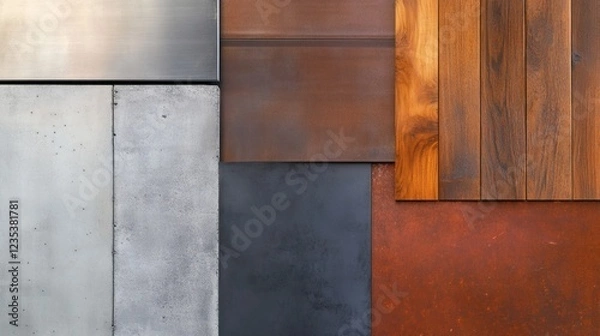 Fototapeta Abstract Texture of Concrete, Metal, and Wood Panels