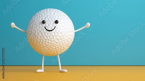 Obraz Cheerful Cartoon Golf Ball Character on Colorful Background