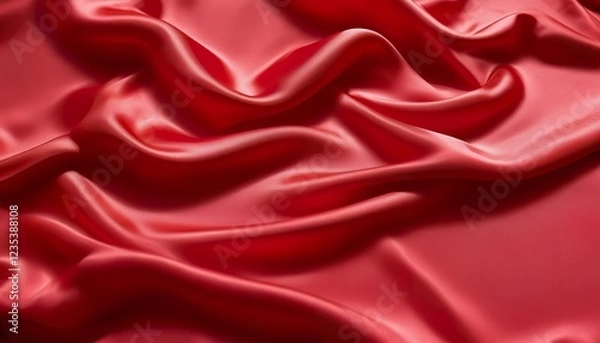Fototapeta Closeup of rich red satin fabric, elegantly draped, showcasing its smooth texture and luxurious sheen. The folds create a sense of depth and movement.