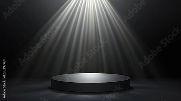 Obraz Black Circular Platform Illuminated By Spotlight Rays
