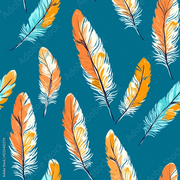 Obraz A blue and orange feather pattern with a blue background