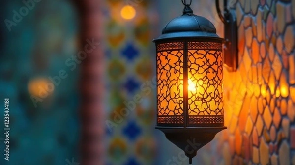 Fototapeta Ornate Metal Lantern with Intricate Design and Warm Glow