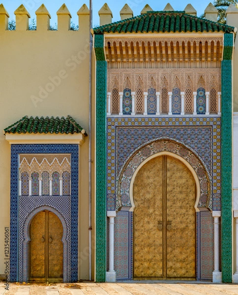Fototapeta Unless you have a special invitation to the palace grounds, you'll have to settle for admiring its seven imposing front gates, surrounded by fine tilework and carved cedar wood. 