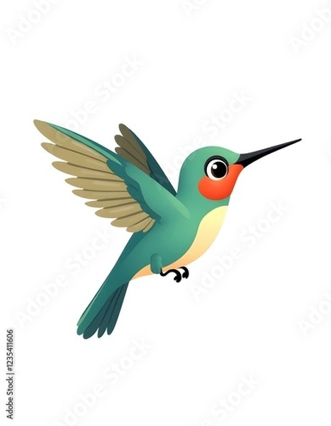 Fototapeta Adorable Hummingbird in Flight Watercolor Illustration