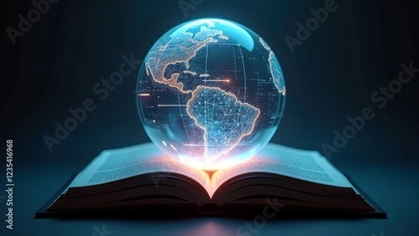 Fototapeta A globe on an open book, symbolizing knowledge and exploration