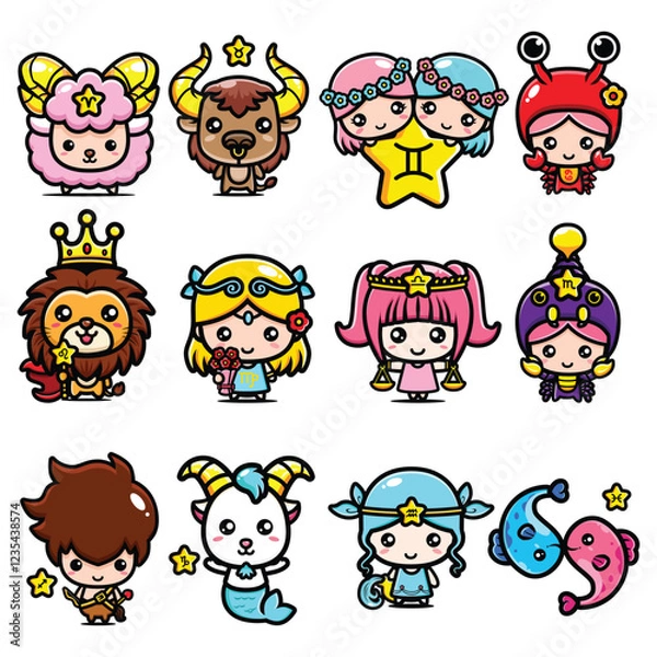 Fototapeta bundle Zodiac cute Character Illustrations
